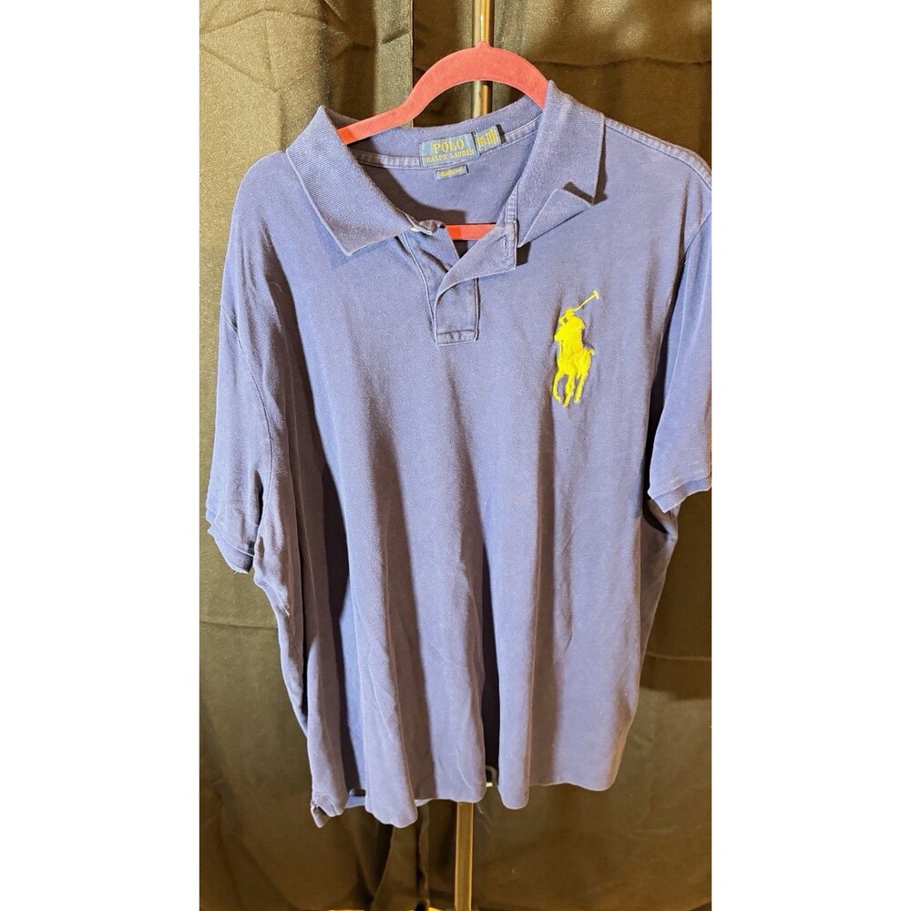 Polo Ralph Lauren Men's 2XL Big & Tall Blue Solid Knit Polo Shirt SS Big Pony